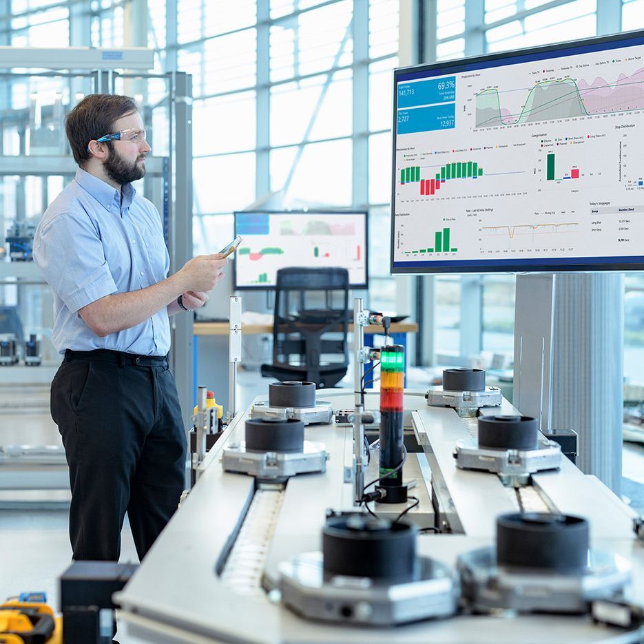 research development employee looking at a screen with data